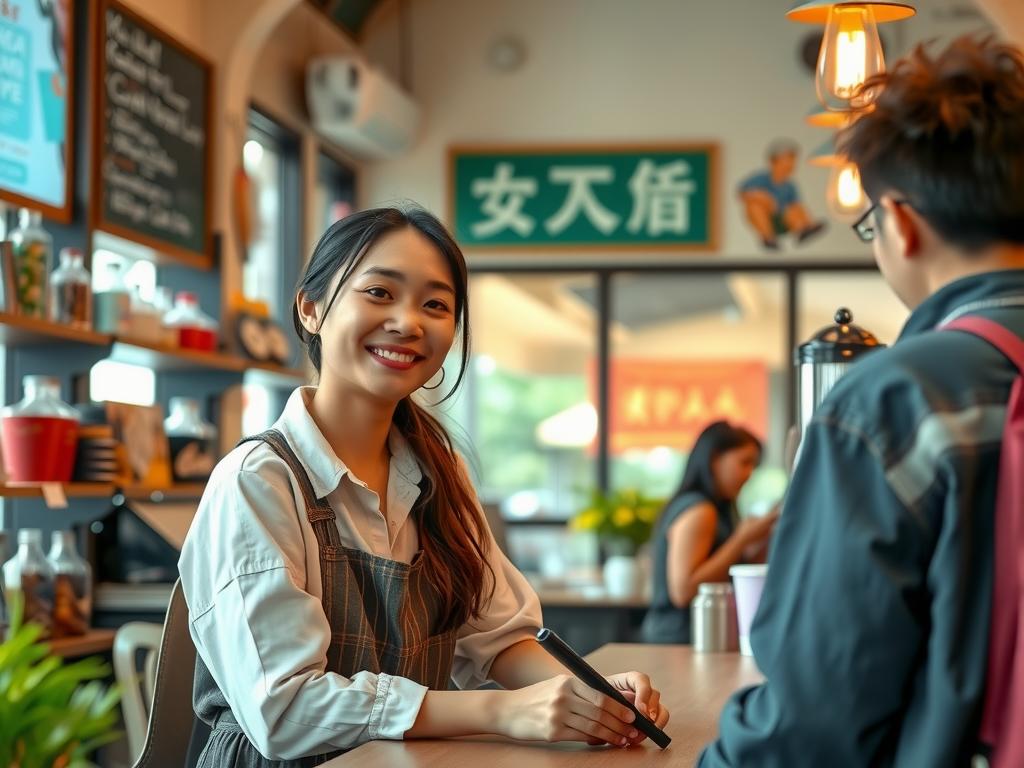 Sinh viên làm việc bán thời gian tại quán cà phê
