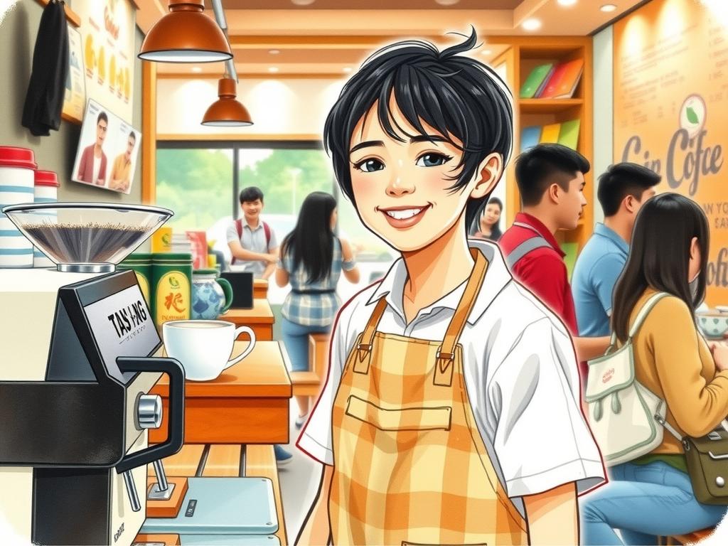 Học sinh làm việc tại quán cà phê