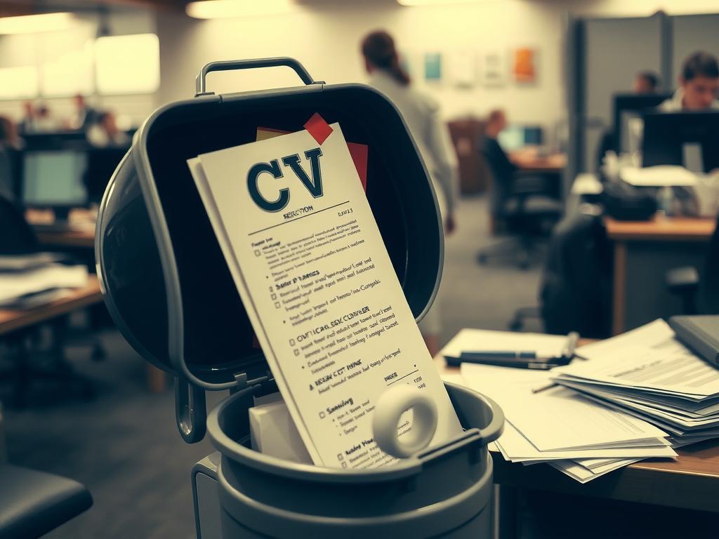 Một CV bị vứt vào thùng rác, biểu tượng cho việc bị loại ngay từ đầu.