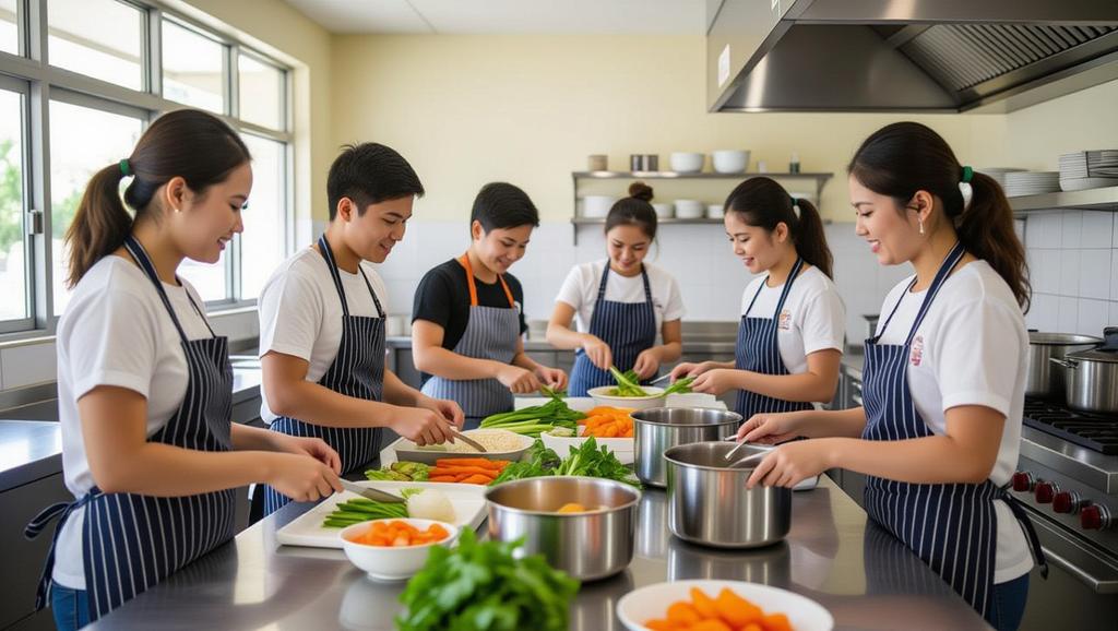 Hoạt động thực hành chế biến thực phẩm tại trường, giúp sinh viên phát triển kỹ năng chuyên môn trong lĩnh vực công nghiệp thực phẩm và dinh dưỡng.