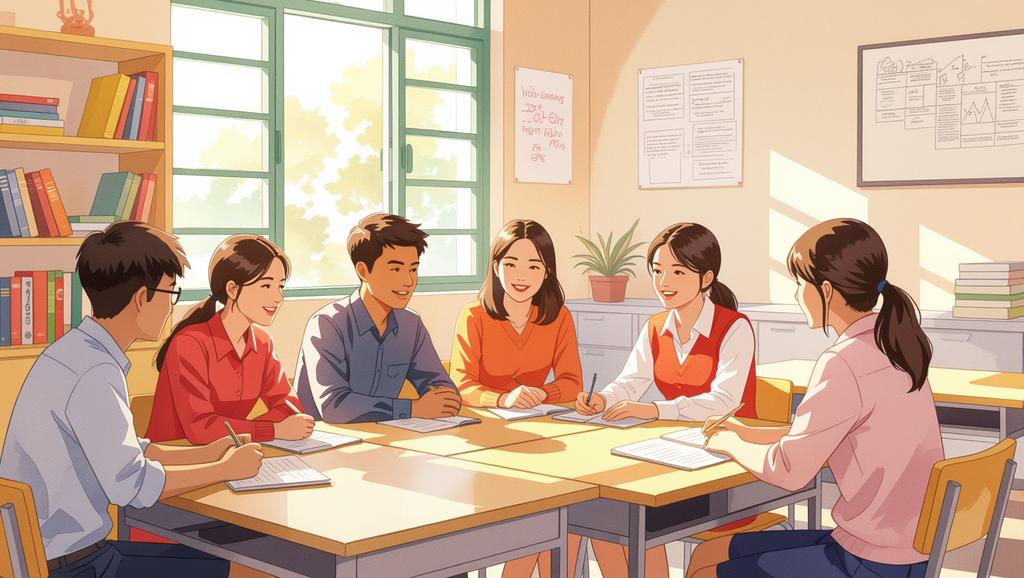 Không gian học tập ấm cúng tại trường THCS Chu Văn An, nơi học sinh Việt Nam say mê trao đổi ý tưởng và phát triển kỹ năng toàn diện.